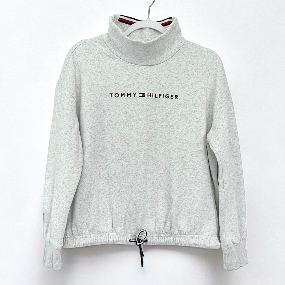 Tommy Hilfiger Light Logo Grey Mock Neck Women’s Fleece Sweatshirt S
